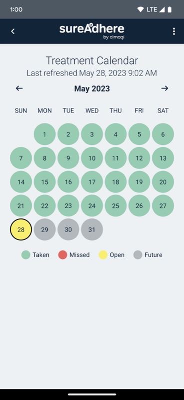 SureAdhere mobile app treatment calendar